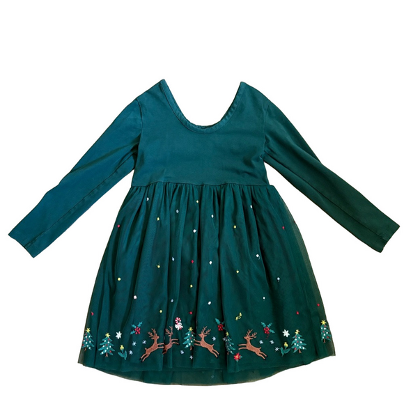 Hanna Andersson Green Embroidered A-Line Reindeer Dress - Picture 2 of 6